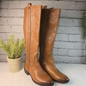 SAM EDELMAN WOMENS PRINA RIDING BOOTS STUDDED KNEE WHISKEY BROWN LEATHER 6.5
